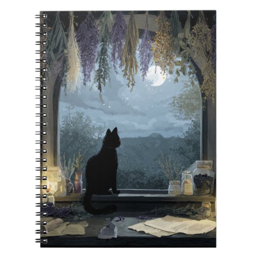 Moonlit Cat Herbal Window Notebook Notizblock (Vorderseite)
