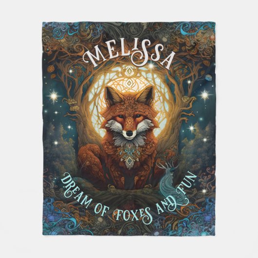 Moonlit Celtic Fox Personalised Nature Lover Fox Fleecedecke (Vorderseite)