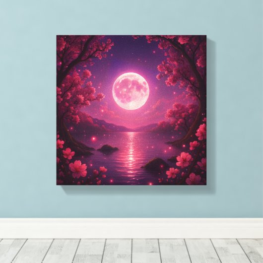 Moonlit Cherry Blossom Serenity Leinwanddruck (Insitu (Holzboden))