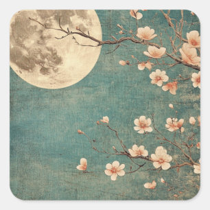 Moonlit Cherry Blossom Serenity Quadratischer Aufkleber
