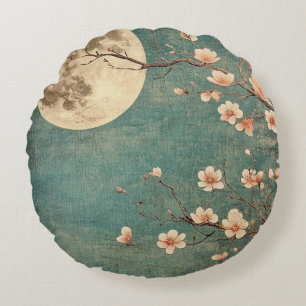 Moonlit Cherry Blossom Serenity Rundes Kissen