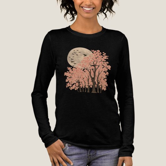 Moonlit Cherry Blossom Trees Art Long Sleeve shirt (Vorderseite)