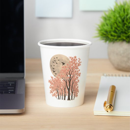 Moonlit Cherry Blossom Trees Nature Art 8oz Paper  Pappbecher (InSitu)