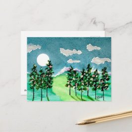 Moonlit Christmas Trees Feiertagspostkarte