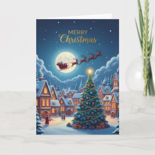 Moonlit Christmas Village — Holiday Greeting Card Karte (Vorderseite)