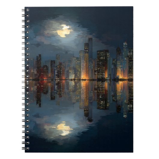 Moonlit City Skyline Reflection Notebook Notizblock (Vorderseite)