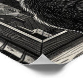 Moonlit Cityscape Cat Poster - Black & White Noir  (Ecke)