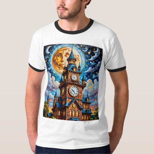 Moonlit Clock Tower Fantasy Art Tshirt (Vorderseite)