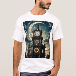 Moonlit Clock Tower T - Shirt Vintag Magic Sky