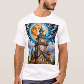 Moonlit Clocktower T - Shirt Mosaik Retro Magie (Vorderseite)