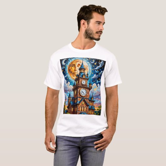 Moonlit Clocktower T - Shirt Mosaik Retro Magie (Vorne ganz)