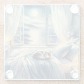 Moonlit Coastal Bedroom with Sleeping Cat Glasuntersetzer (Rückseite)