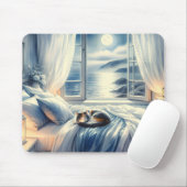 Moonlit Coastal Bedroom with Sleeping Cat Mousepad (Mit Mouse)