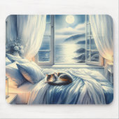 Moonlit Coastal Bedroom with Sleeping Cat Mousepad (Vorne)