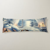 Moonlit Coastal Bedroom with Sleeping Cat Seitenschläferkissen (Rückseite)