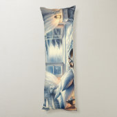 Moonlit Coastal Bedroom with Sleeping Cat Seitenschläferkissen (Rückseite (Vertikal))