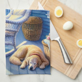 Moonlit Coastal Porch mit Hund & Ocean View Geschirrtuch (Viertel Falte)