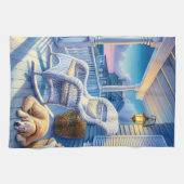 Moonlit Coastal Porch mit Hund & Ocean View Geschirrtuch (Horizontal)