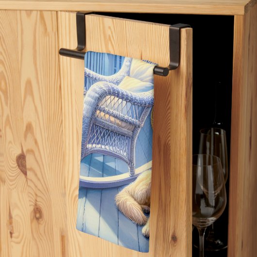 Moonlit Coastal Porch mit Hund & Ocean View Geschirrtuch (Drittel gefaltet)