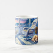 Moonlit Coastal Porch mit Hund & Ocean View Kaffeetasse (Mittel)
