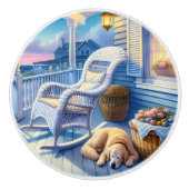 Moonlit Coastal Porch mit Hund & Ocean View Keramikknauf (Vorderseite)