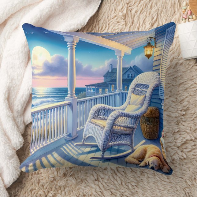 Moonlit Coastal Porch mit Hund & Ocean View Kissen (Decke)