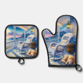 Moonlit Coastal Porch mit Hund & Ocean View Ofenhandschuh & Topflappen-Set (Vorderseite)