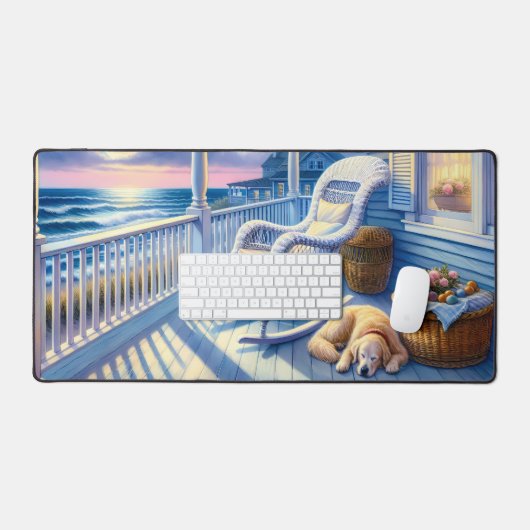 Moonlit Coastal Porch mit Hund & Ocean View Schreibtischunterlage (Tastatur & Maus)