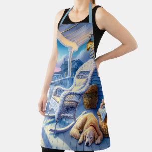 Moonlit Coastal Porch mit Hund & Ocean View Schürze