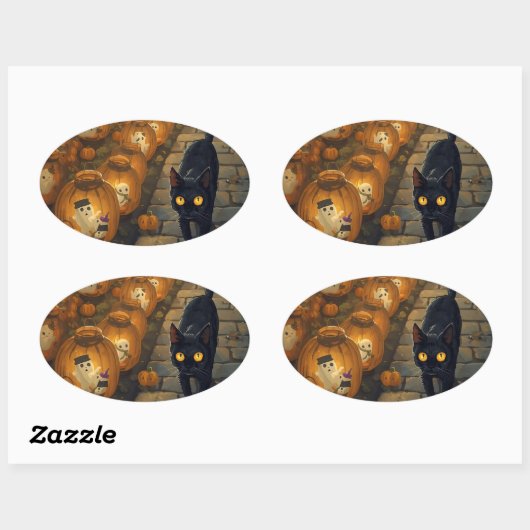 Moonlit Companions – Halloween Night Ovaler Aufkleber (Blatt)