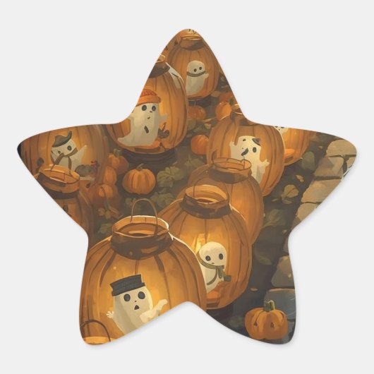 Moonlit Companions – Halloween Night Stern-Aufkleber (Vorderseite)