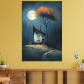 Moonlit Cottage Under the Autumn Tree Leinwanddruck (Insitu (Wohnzimmer))