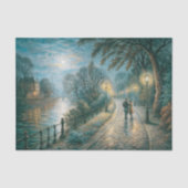 Moonlit Couple Walking Riverside Path Decoupage Seidenpapier (Vorderseite)