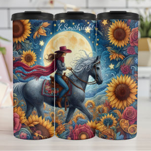 Moonlit Cowgirl Sonnenblume Pferdereiten Thermosbecher