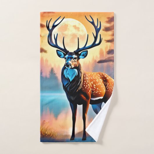 Moonlit Deer Stance Badhandtuch Set (Handtuch)