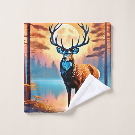 Moonlit Deer Stance Badhandtuch Set (Waschlappen)