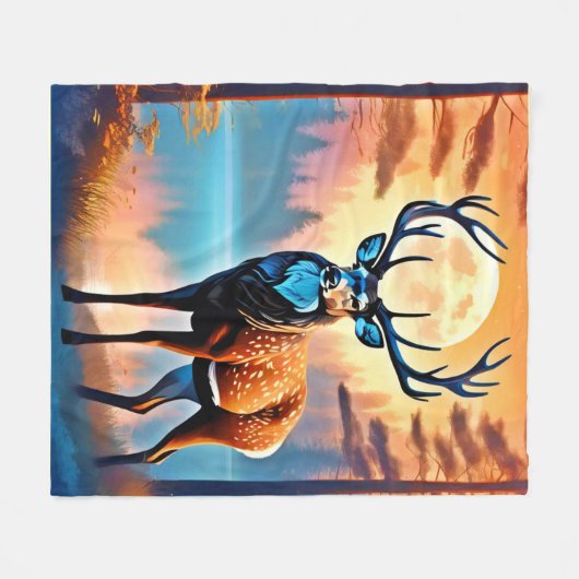 Moonlit Deer Stance Fleecedecke (Vorderseite (Horizontal))