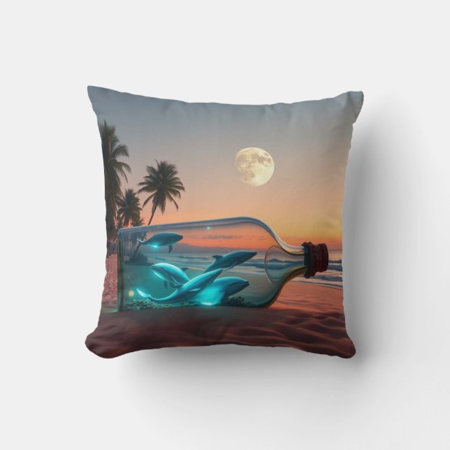 Moonlit Delphine: Ozeanglühen in einer Flasche & A Kissen (Vorderseite)