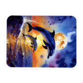 Moonlit Dolphin Dreams Over Sunset Ocean Magnet (Horizontal)