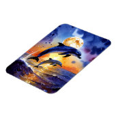 Moonlit Dolphin Dreams Over Sunset Ocean Magnet (Linke Seite)
