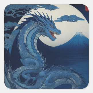 Moonlit Dragon of Fuji Square Sticker