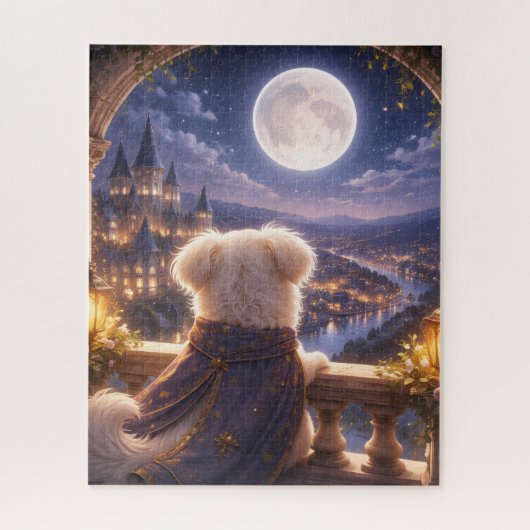 Moonlit Dream – Dog Watching a Magical City Puzzle (Vertikal)