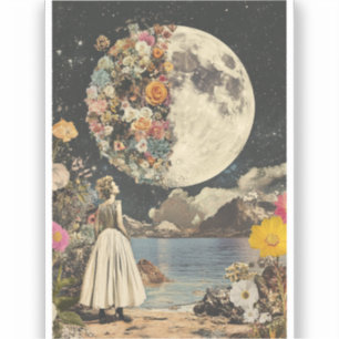 Moonlit Elegance - Frau mit Mond (2) Aufkleber