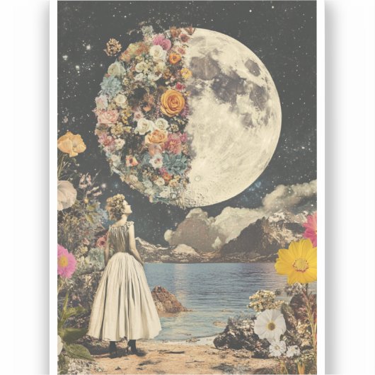 Moonlit Elegance - Frau mit Mond (2) Aufkleber (Vorderseite)