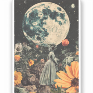 Moonlit Elegance - Frau mit Mond (3) Aufkleber
