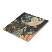 Moonlit Elegance - Frau mit Mond (3) Fliese (Seite)
