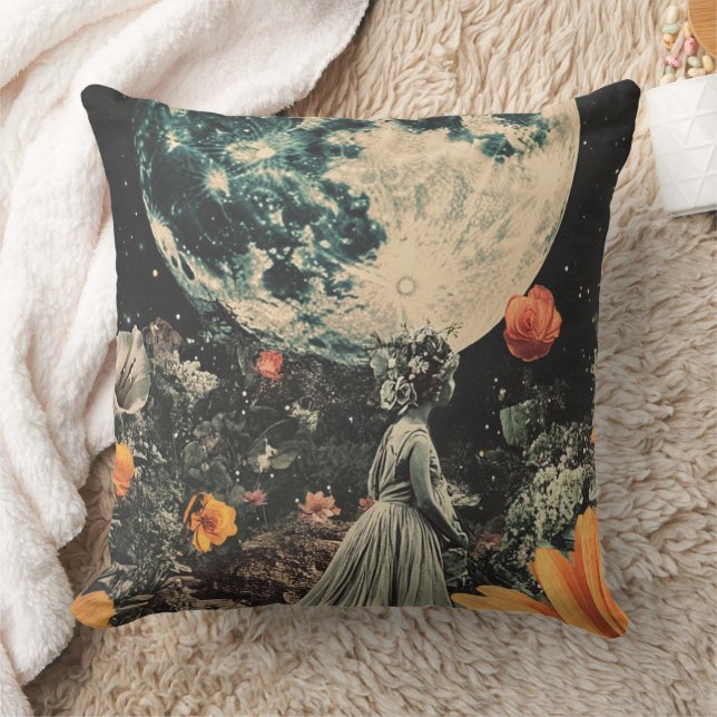 Moonlit Elegance - Frau mit Mond (3) Kissen (Decke)