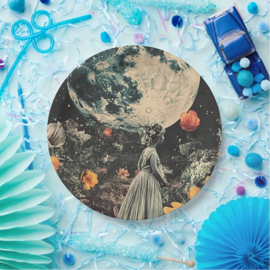 Moonlit Elegance - Frau mit Mond (3) Pappteller (Party)