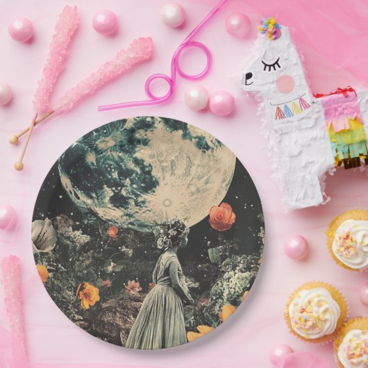 Moonlit Elegance - Frau mit Mond (3) Pappteller (Party)