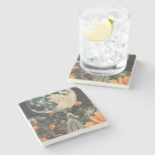Moonlit Elegance - Frau mit Mond (3) Steinuntersetzer (Seitenansicht)